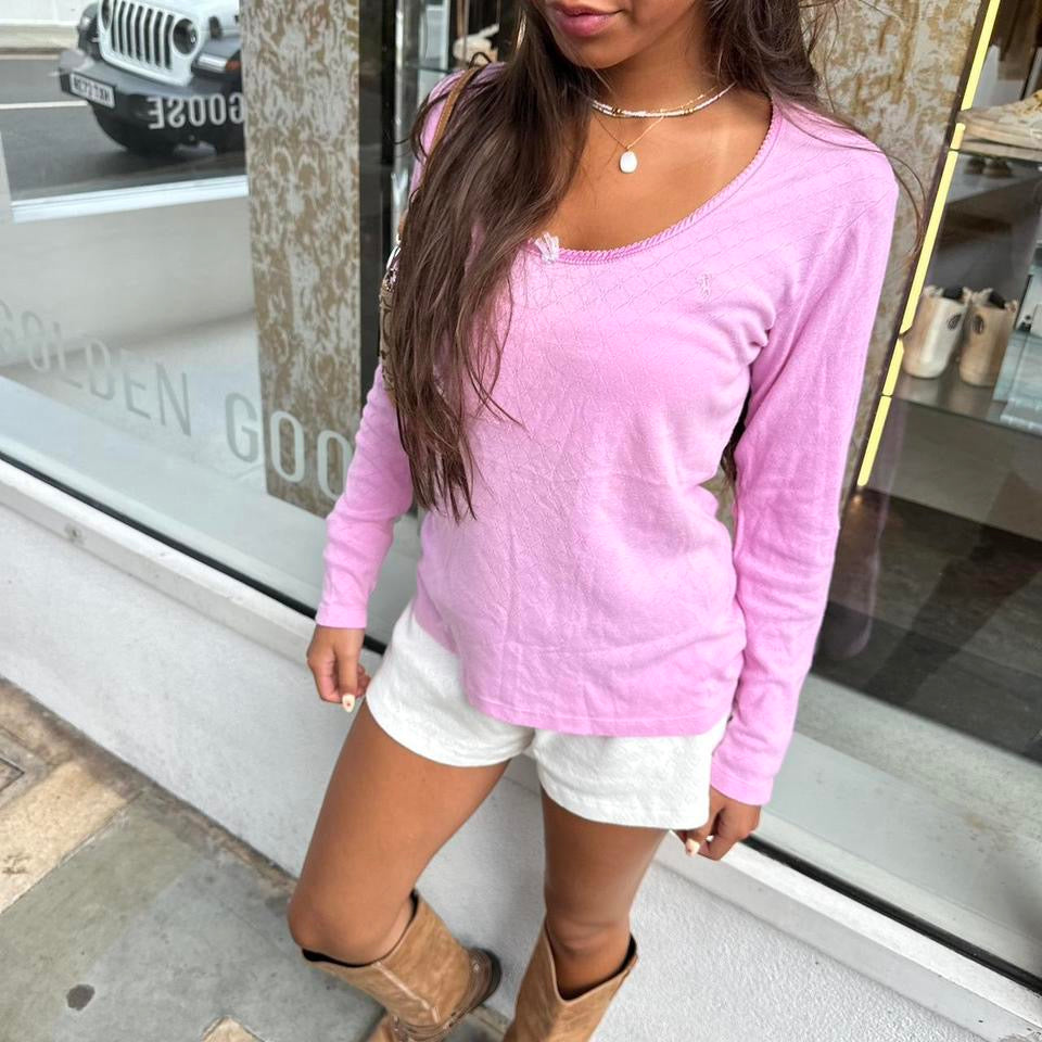 Vintage Ralph Lauren pink pointelle long sleeve top