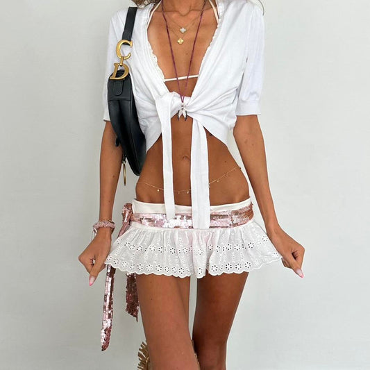 Vintage 00’s white cardigan tie up top