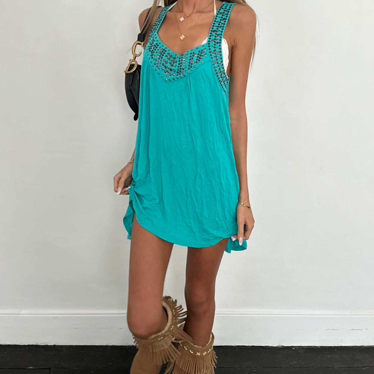 Vintage 90’s blue studded asymmetrical mini dress