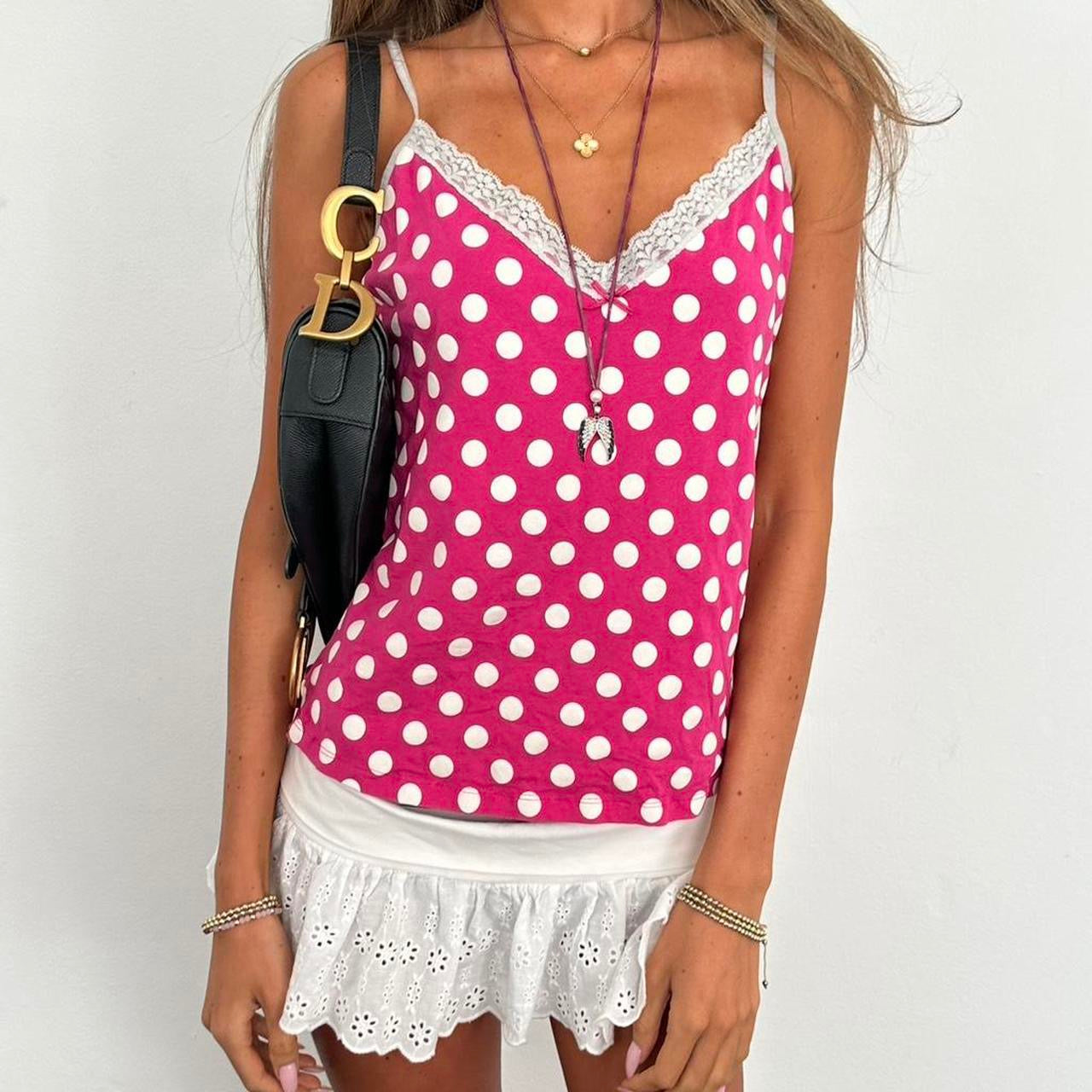 Vintage 2000’s pink polka dot top