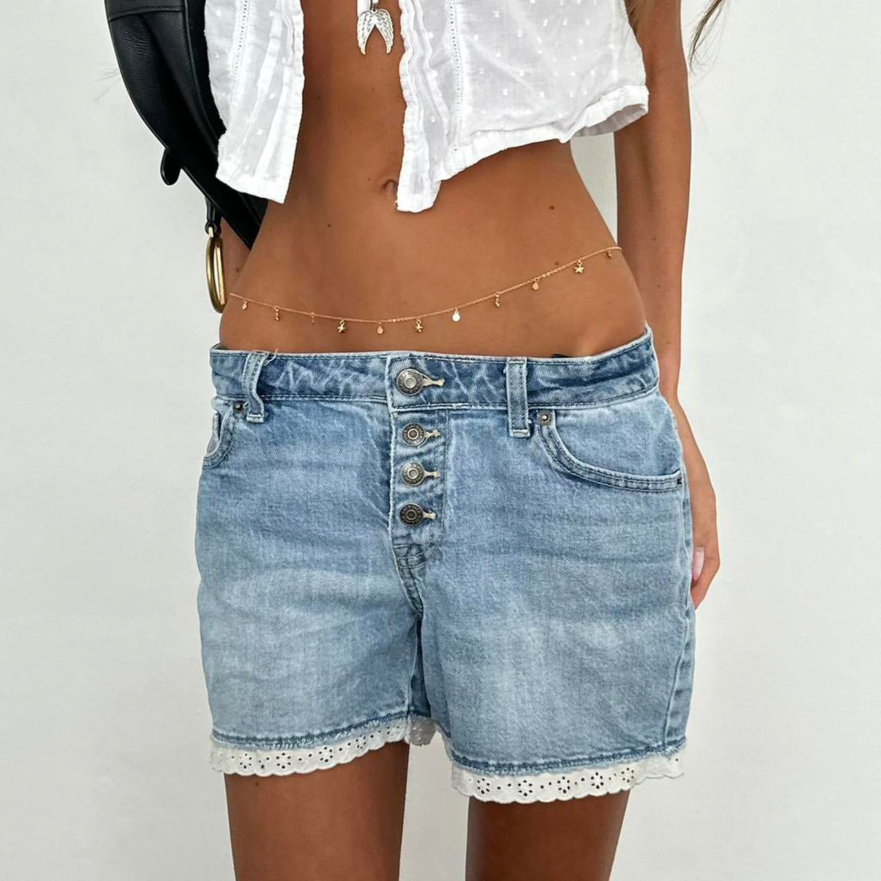 Vintage 00s eyelet trim denim shorts