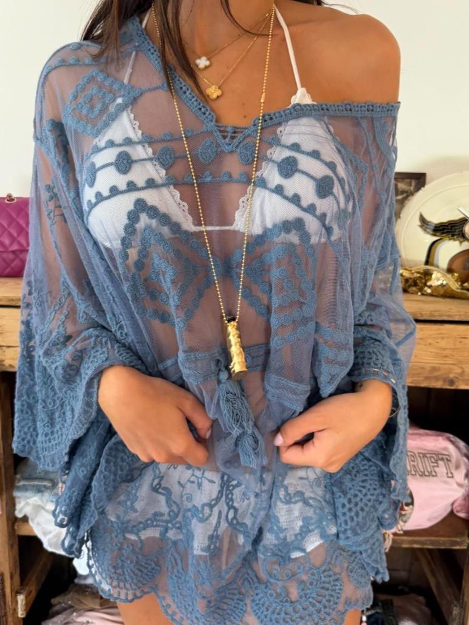 Vintage 00s blue lace lace long top
