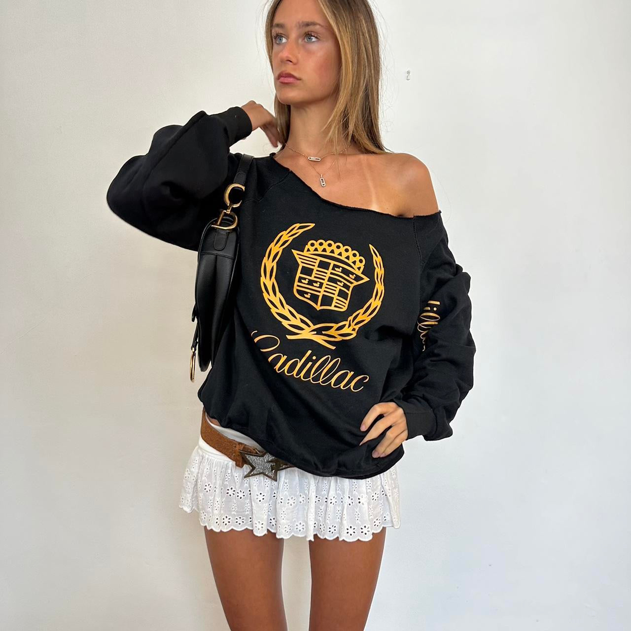 Vintage 90s Cadillac black off shoulder sweatshirt