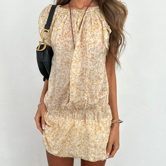 Vintage 2000s light yellow floral ruffle mini dress