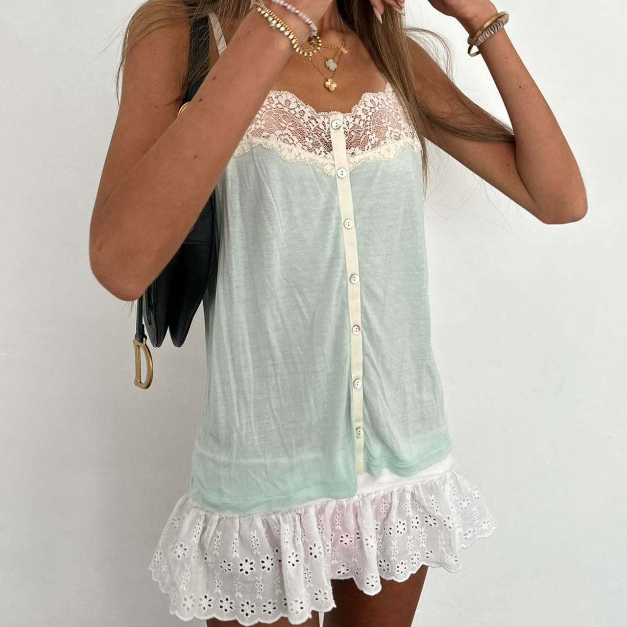 Vintage boho light pastel lace camisole top