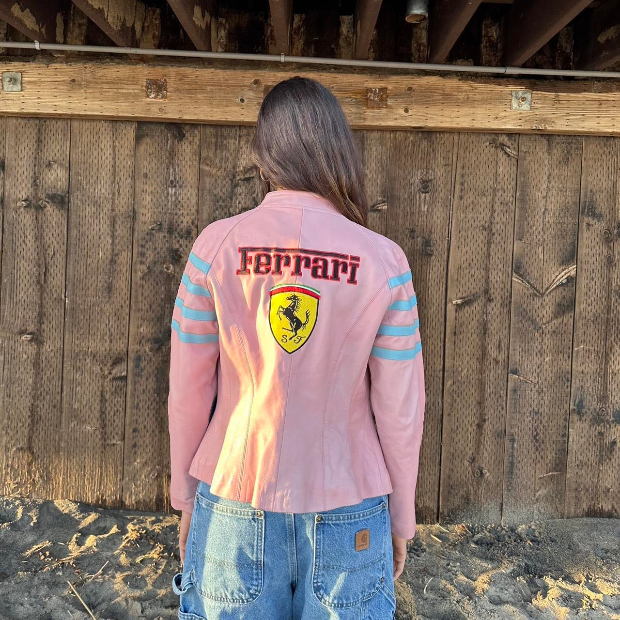 Vintage rarest pink Ferrari racing leather jacket  🩷