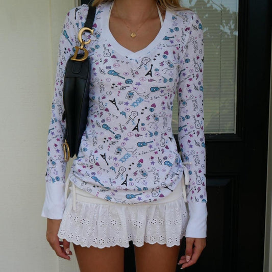 Vintage American doodle design long sleeve top