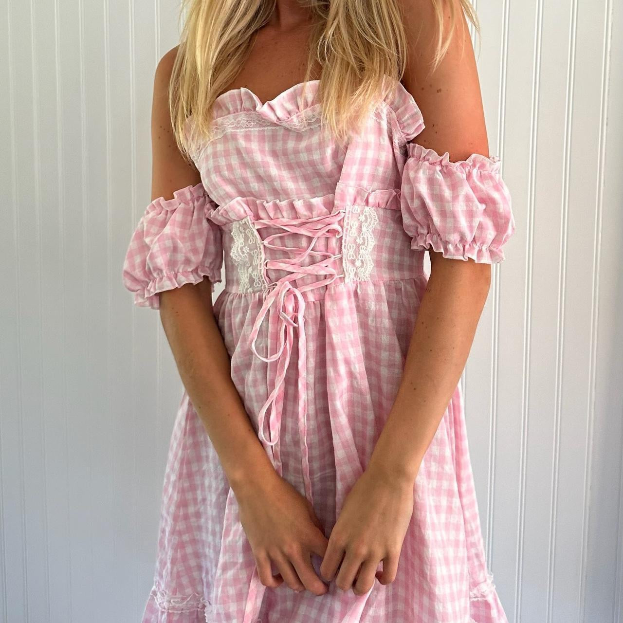 Vintage pink milkmaid dress