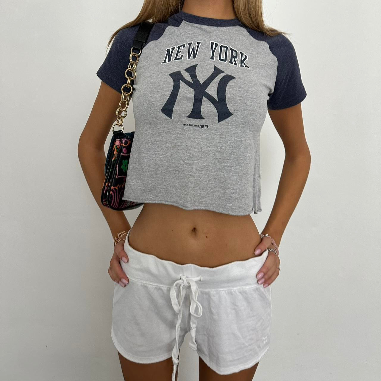 Vintage Yankees grey and navy baby tee