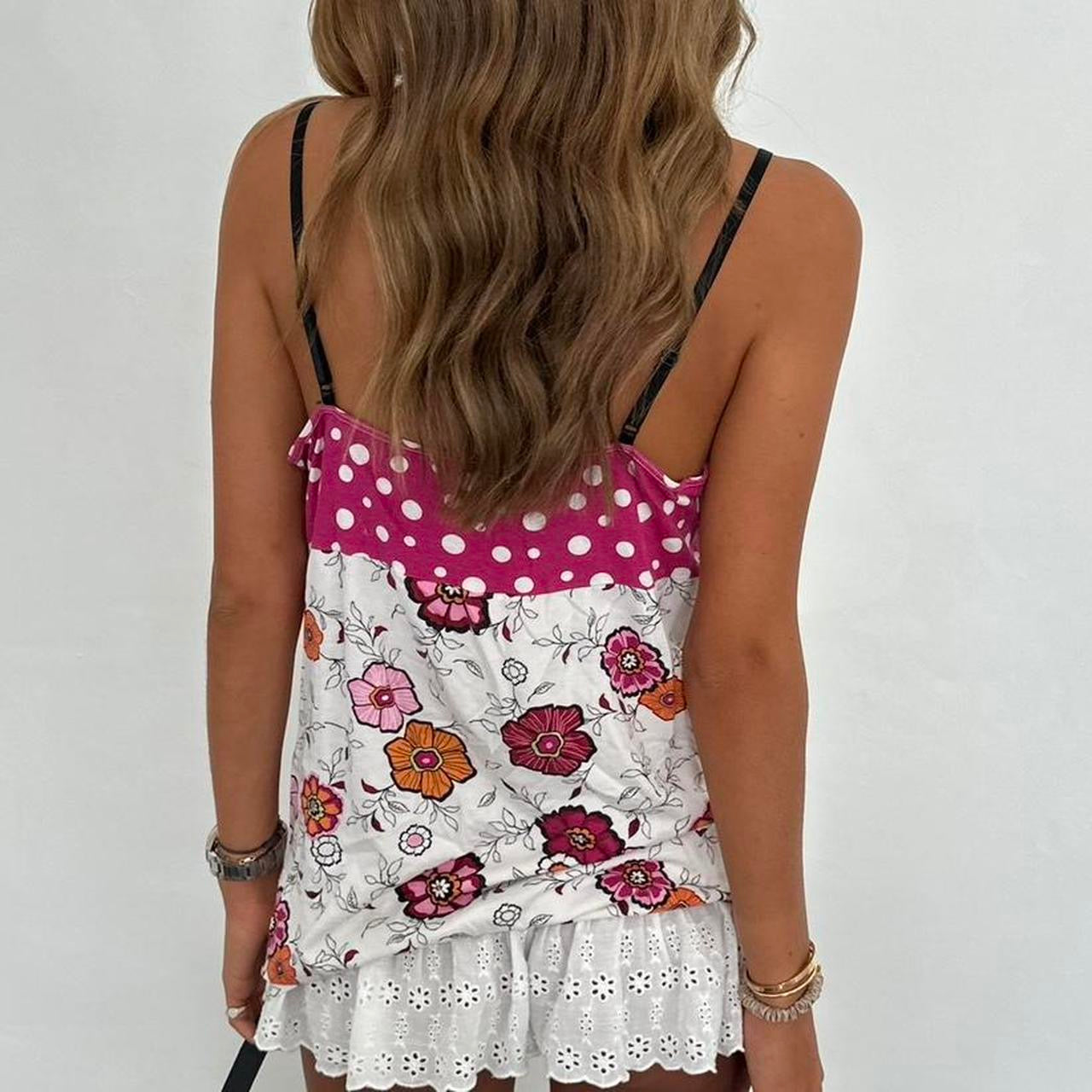 Vintage 2000’s floral and polka dot contrast cami  top