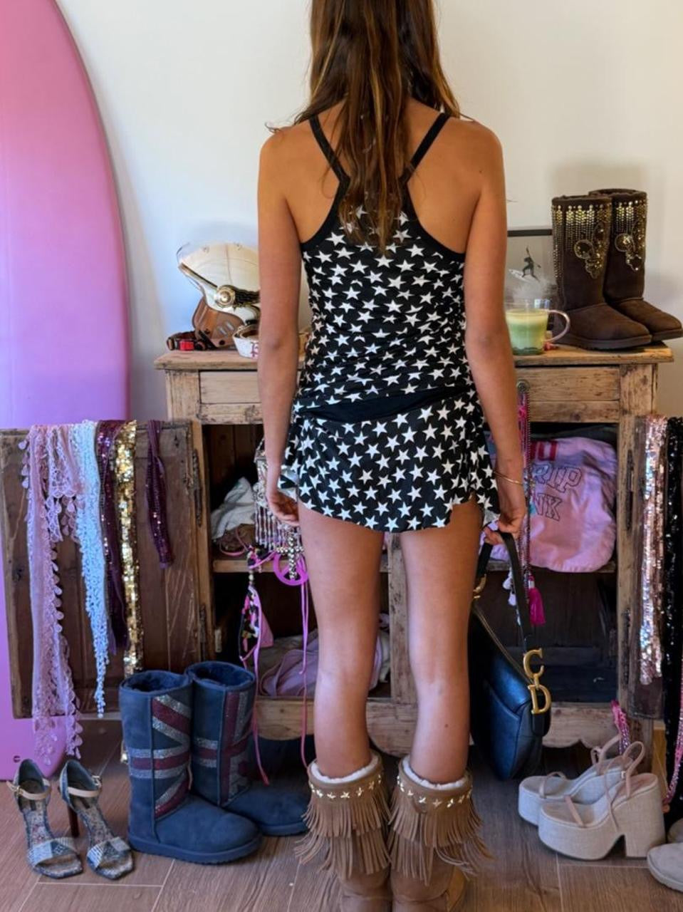 Vintage 00’s cool stars black mini dress