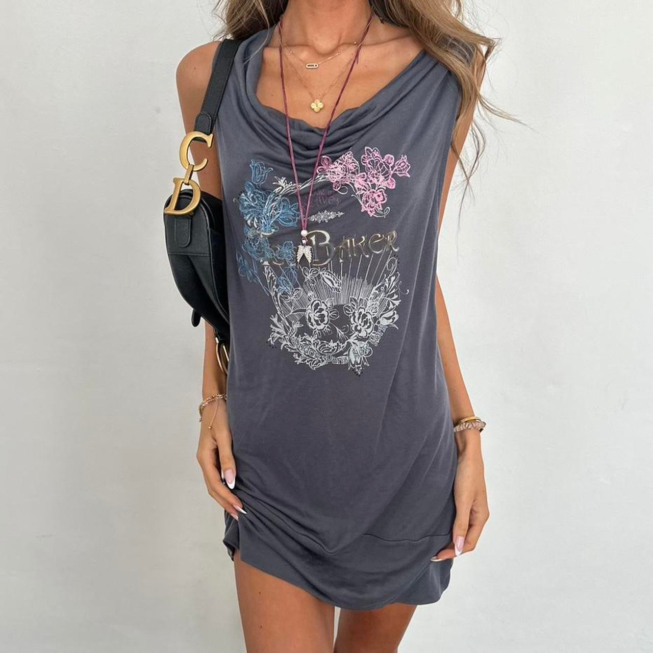 Vintage grey drape mini dress