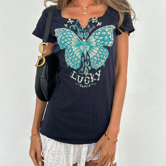 Vintage Lucky butterfly navy tee