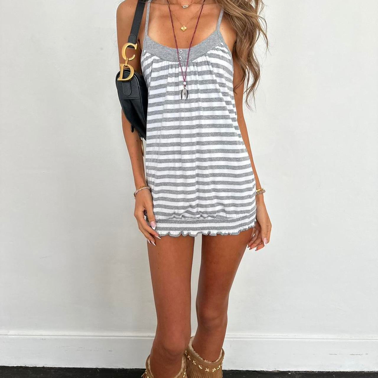 Vintage 2000s grey striped mini dress
