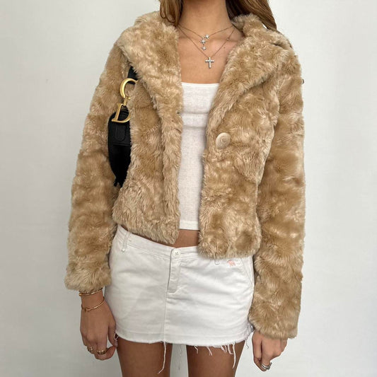 Vintage 2000’s cream/light brown faux fur jacket