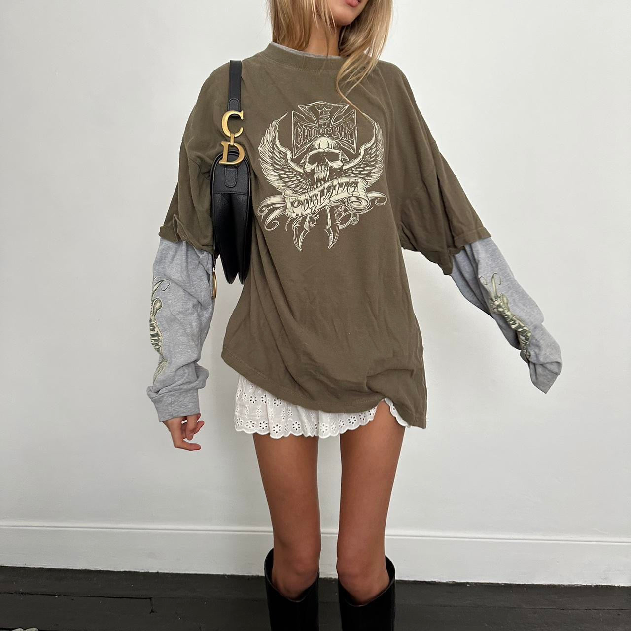 Vintage Choppers khaki double layer skater girl top