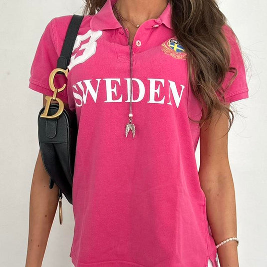 Vintage 2000s pink Sweden polo top