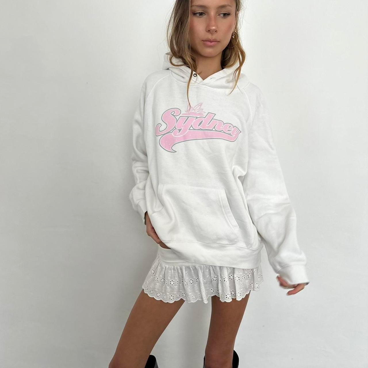 Vintage Sydney 90s white pink hoodie