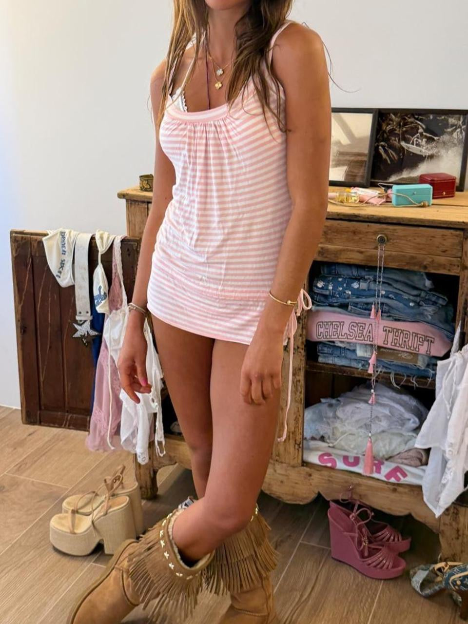 Vintage 00’s pink striped mini dress