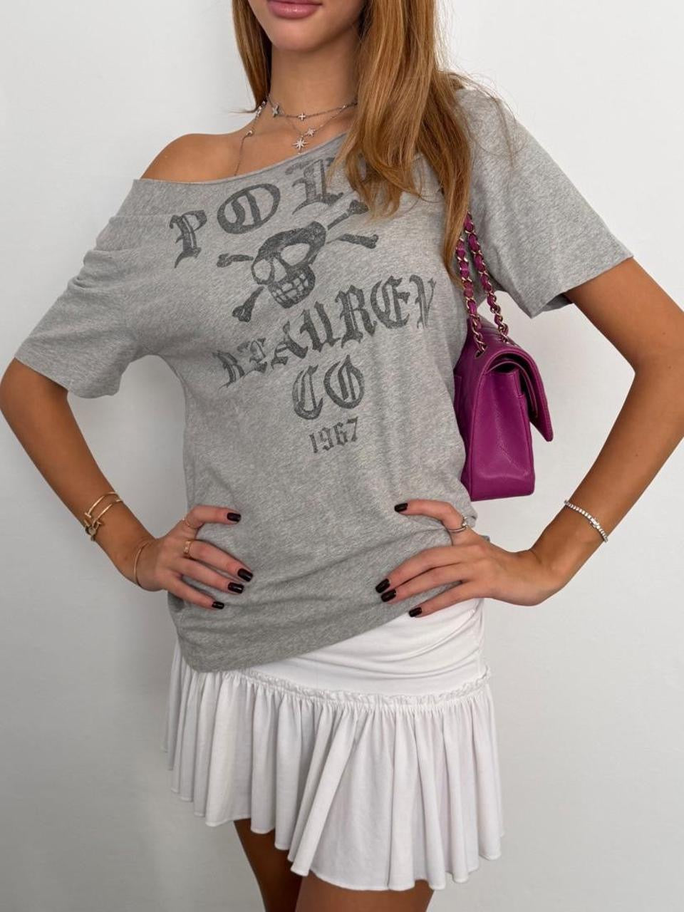 Vintage 00’s Polo Ralph Lauren grey pirate graphic top