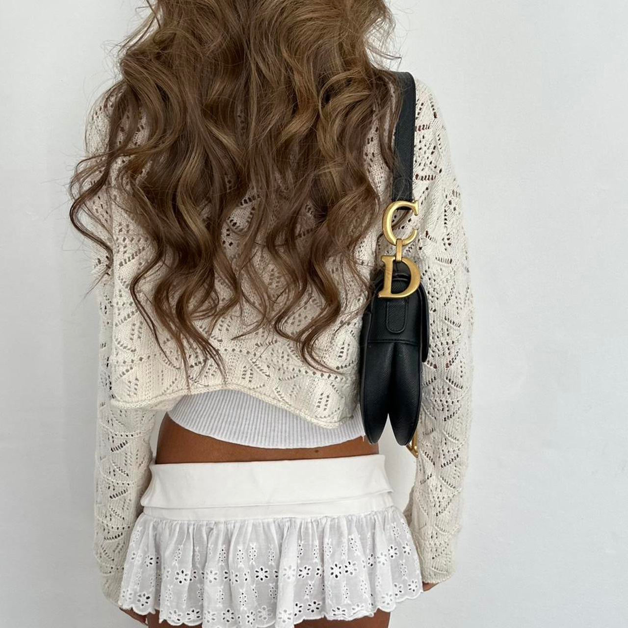 Vintage 2000s white crochet tie up cardigan top