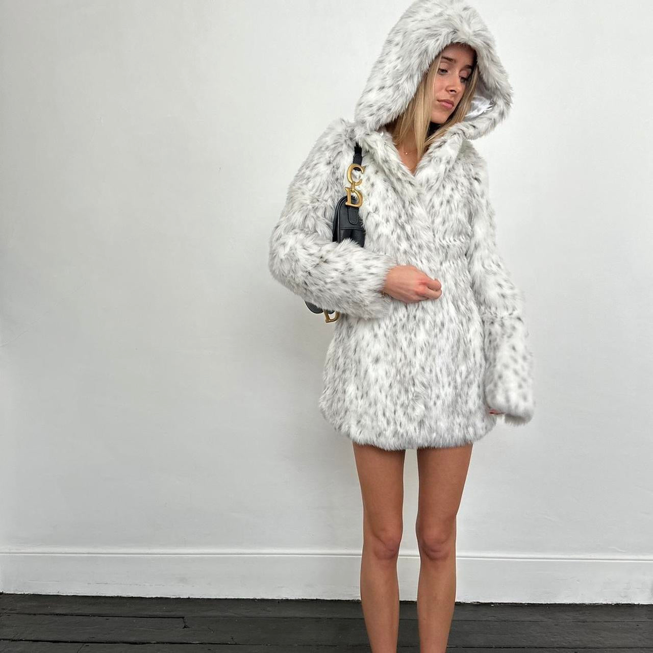 Vintage snow leopard faux fur jacket