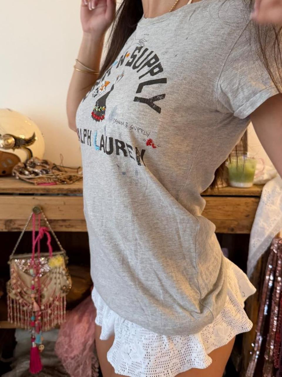 Vintage 00s Ralph Lauren graphic grey t-shirt