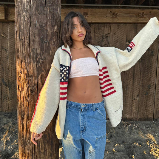 Vintage 90s American Flag dreamy knitted jacket 🤍