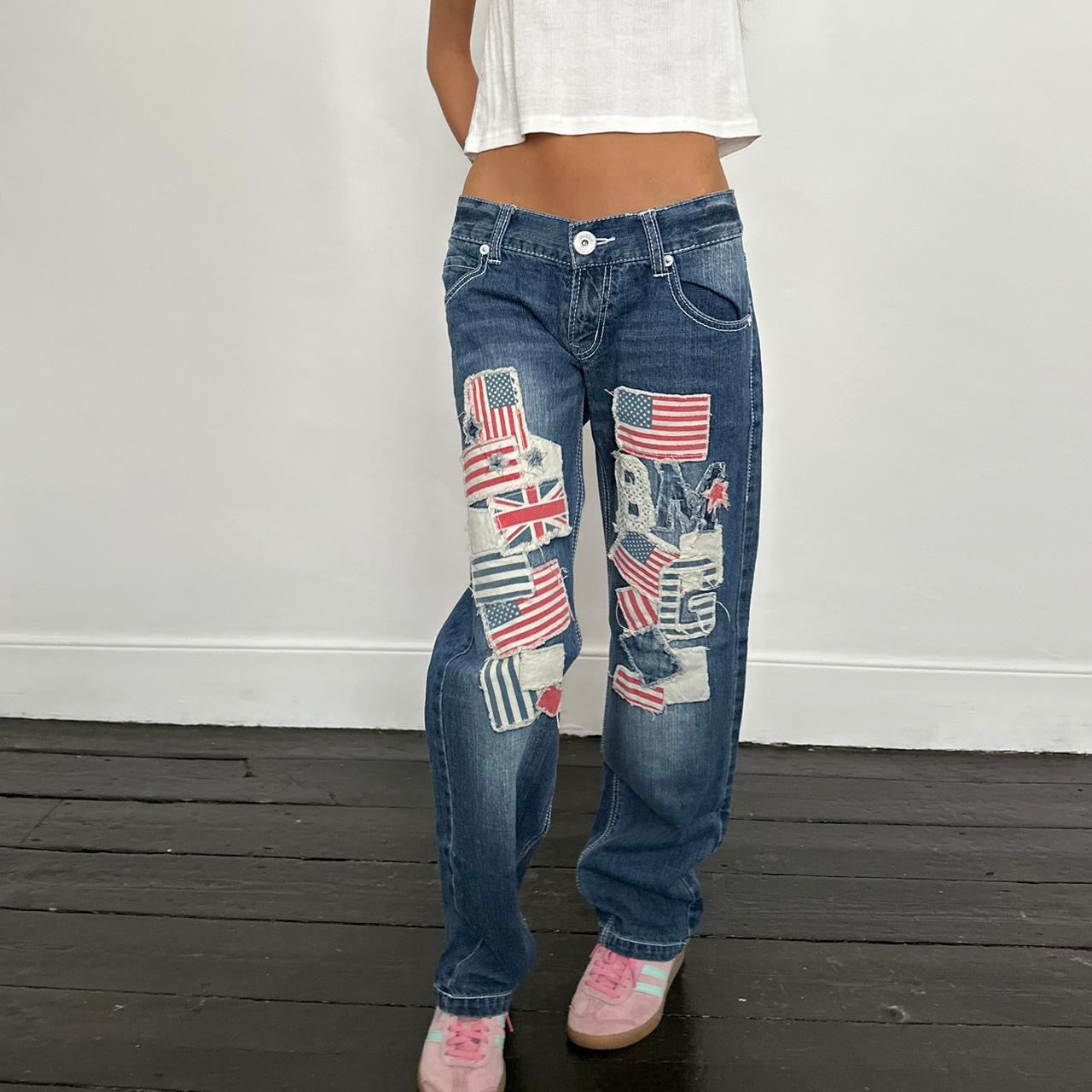 Vintage 2000’s flag blue distressed jeans USA 🇺🇸🇬🇧🩵