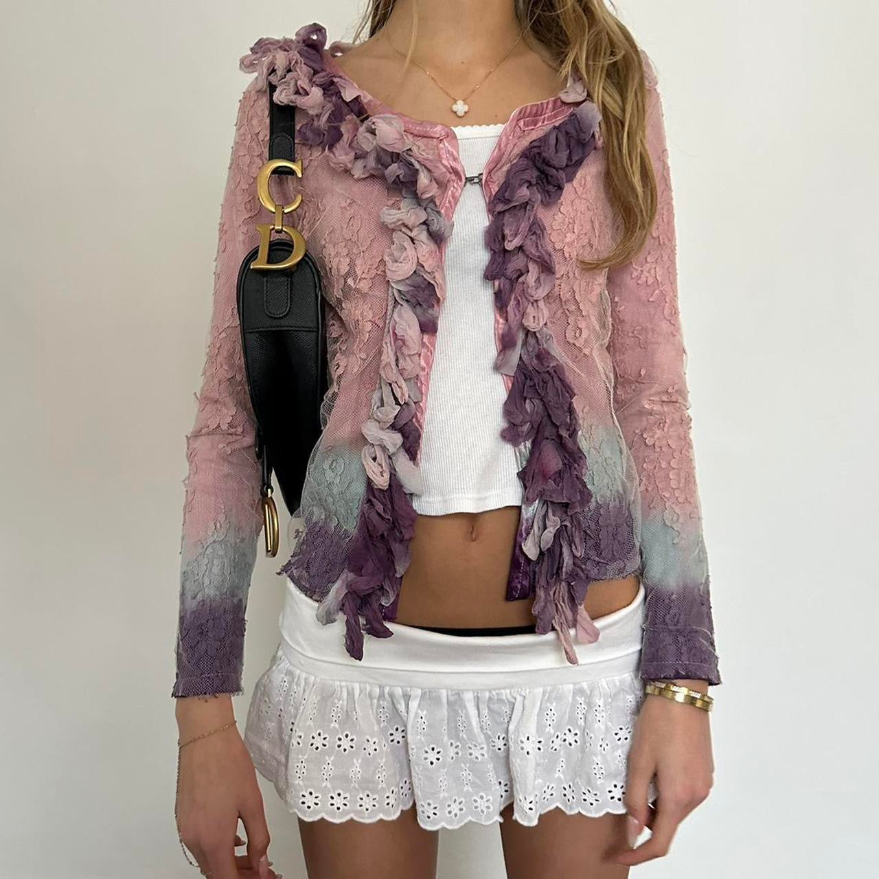 Vintage 90’s mesh floral trim cardigan