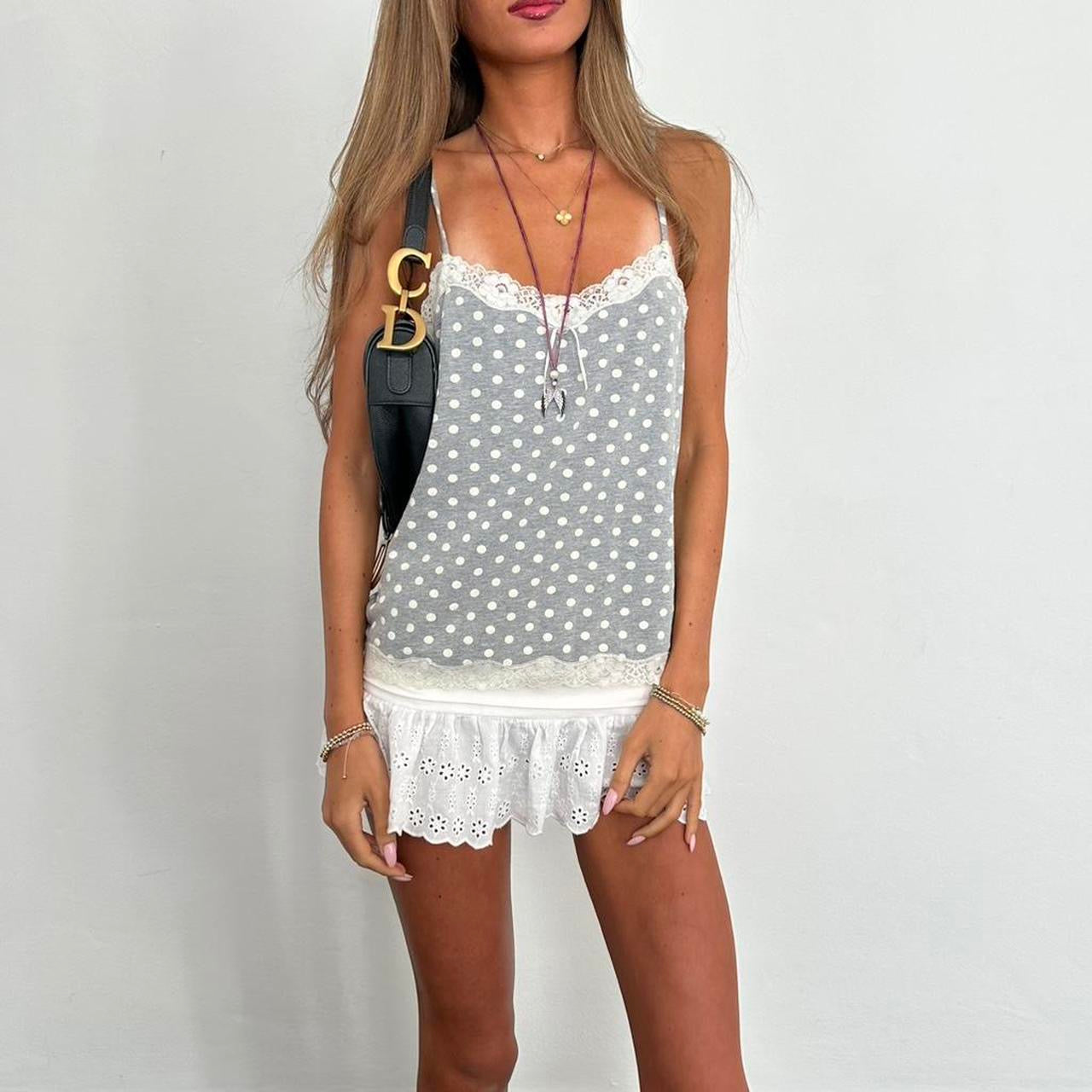 Vintage 2000’s grey polka dot top