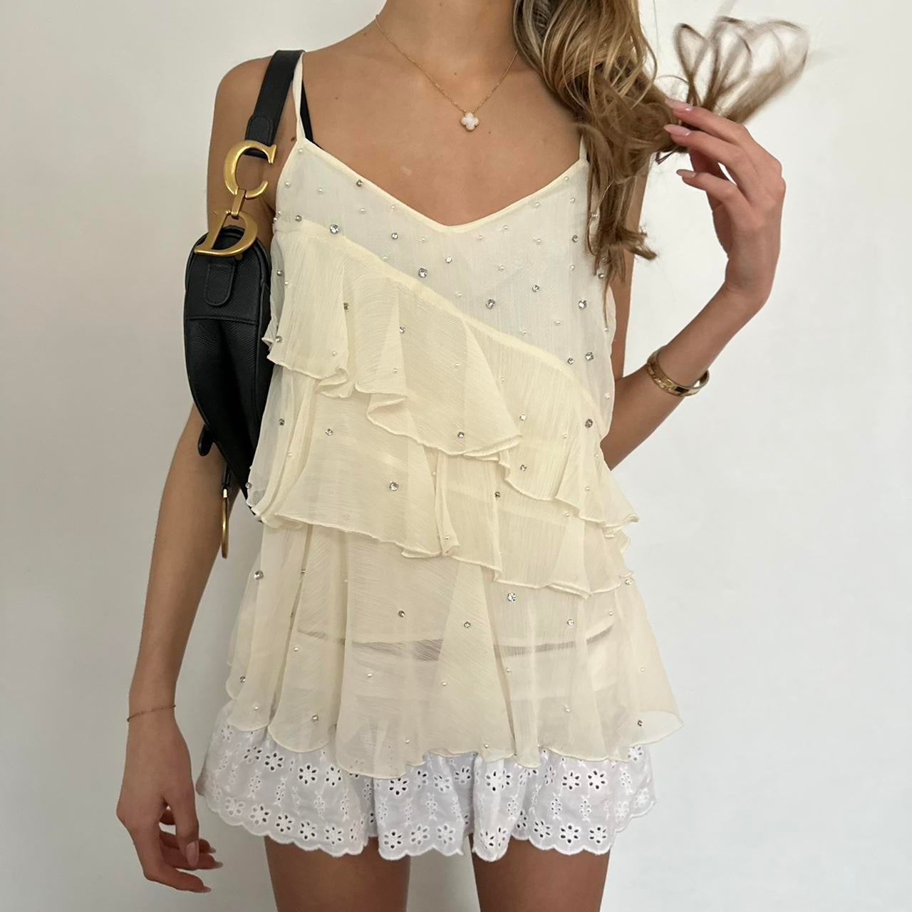 Vintage cream ruffle top