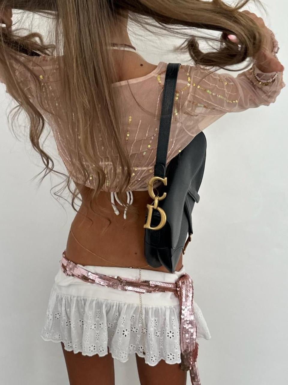 Vintage 00’s sequin cream tan delicate  cardigan top