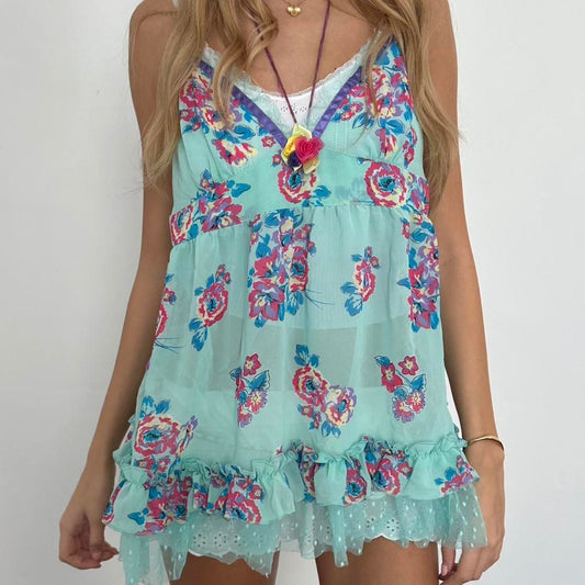 Vintage floral aqua cami top
