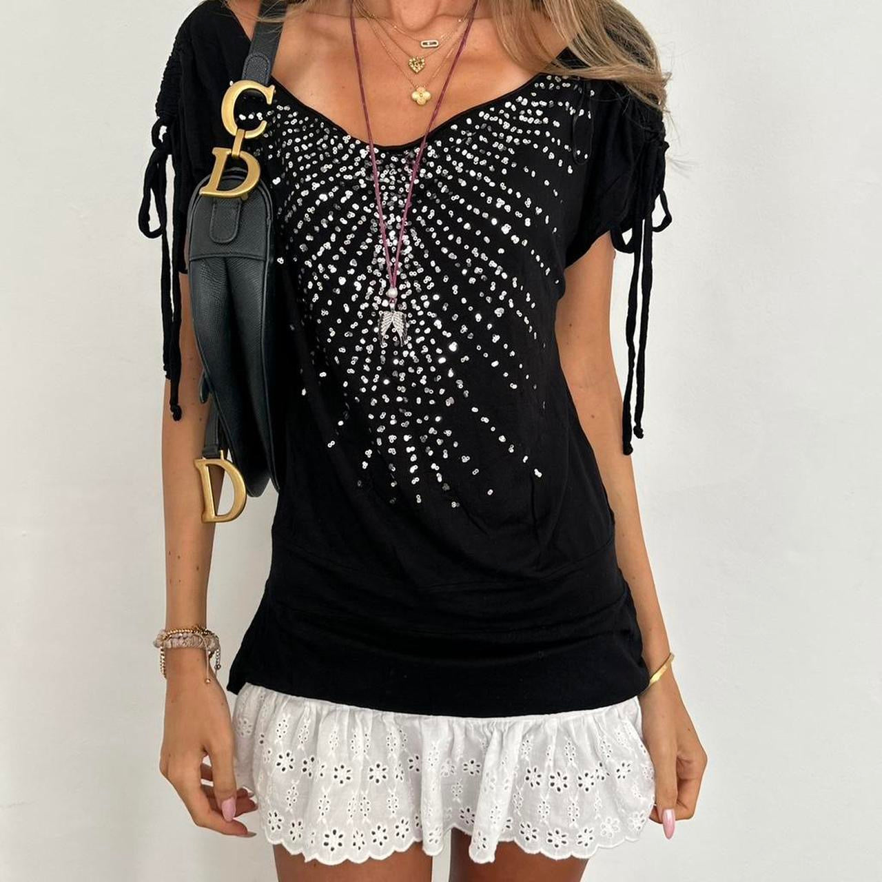 Vintage 90’s sequin wide neckline top