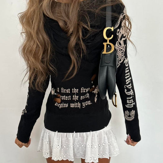 Vintage 2000’s black gothic script zip up hoodie