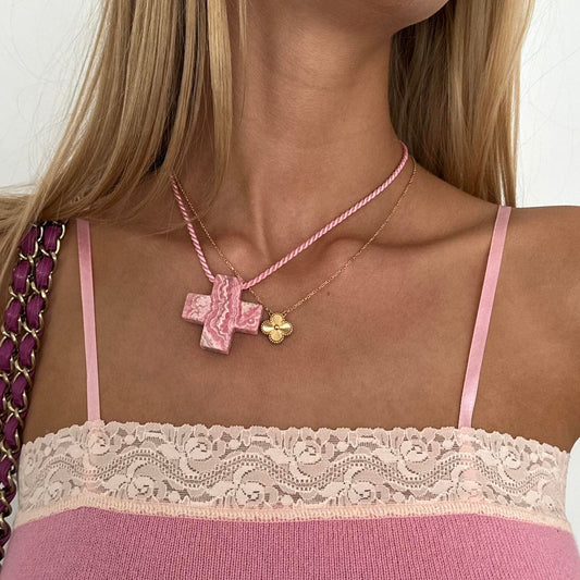 Vintage pink cross necklace