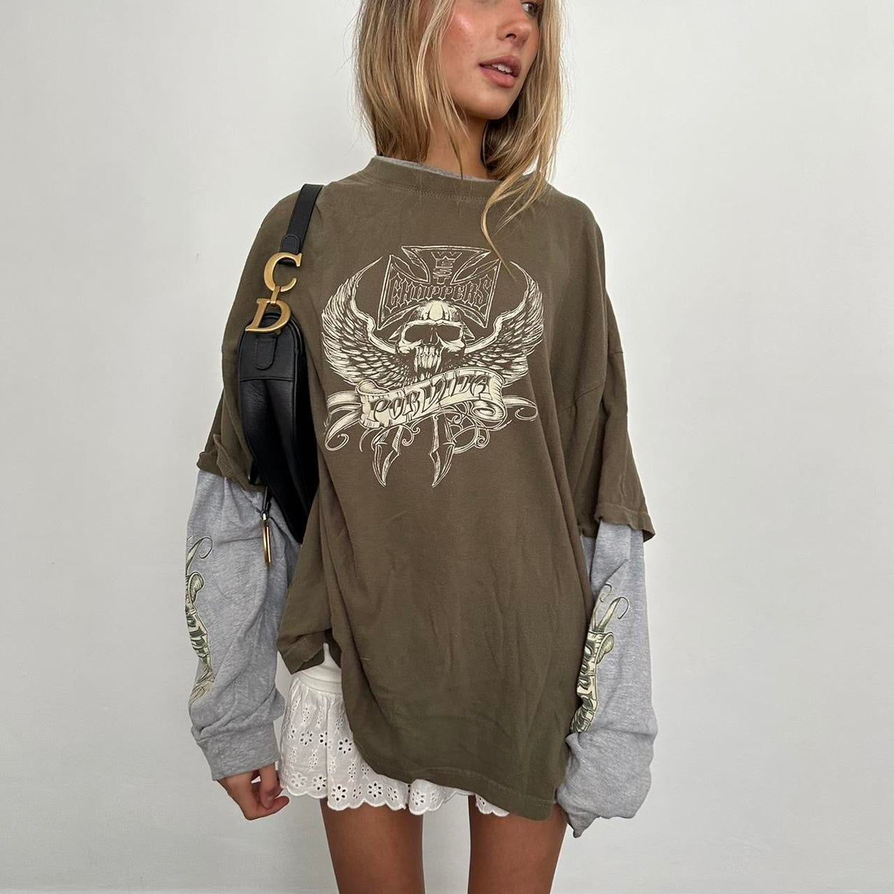 Vintage Choppers khaki double layer skater girl top