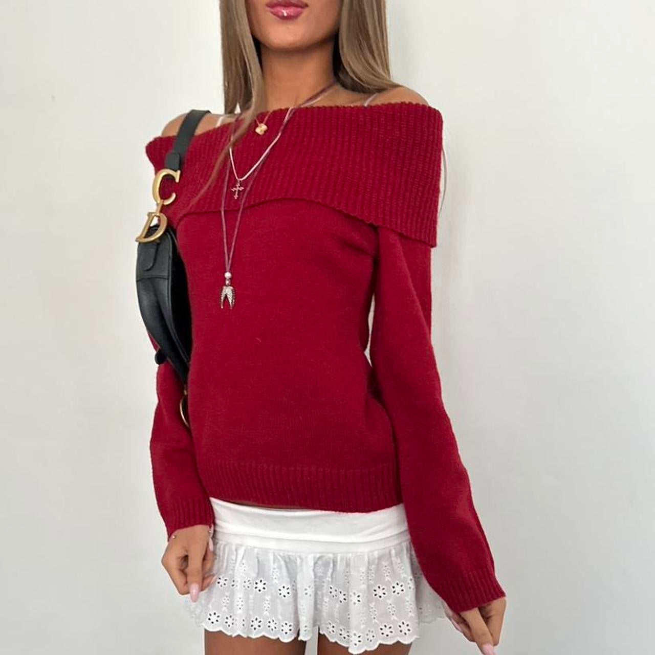 Vintage 2000’s off the shoulder red knit sweater
