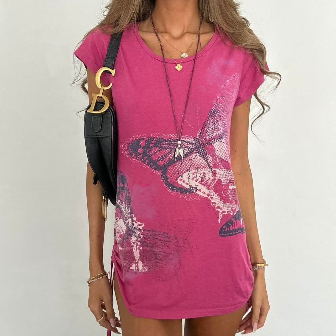 Vintage 00s pink butterfly mini dress/ top