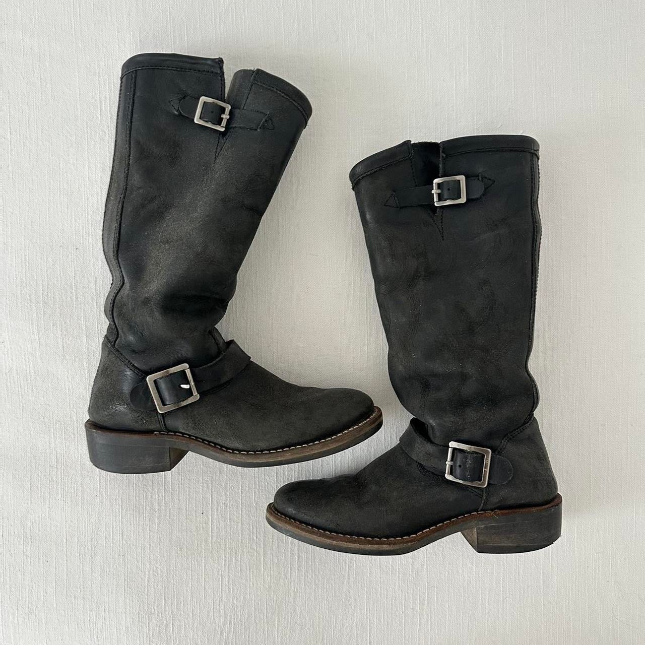 Vintage leather black moto boots ♡