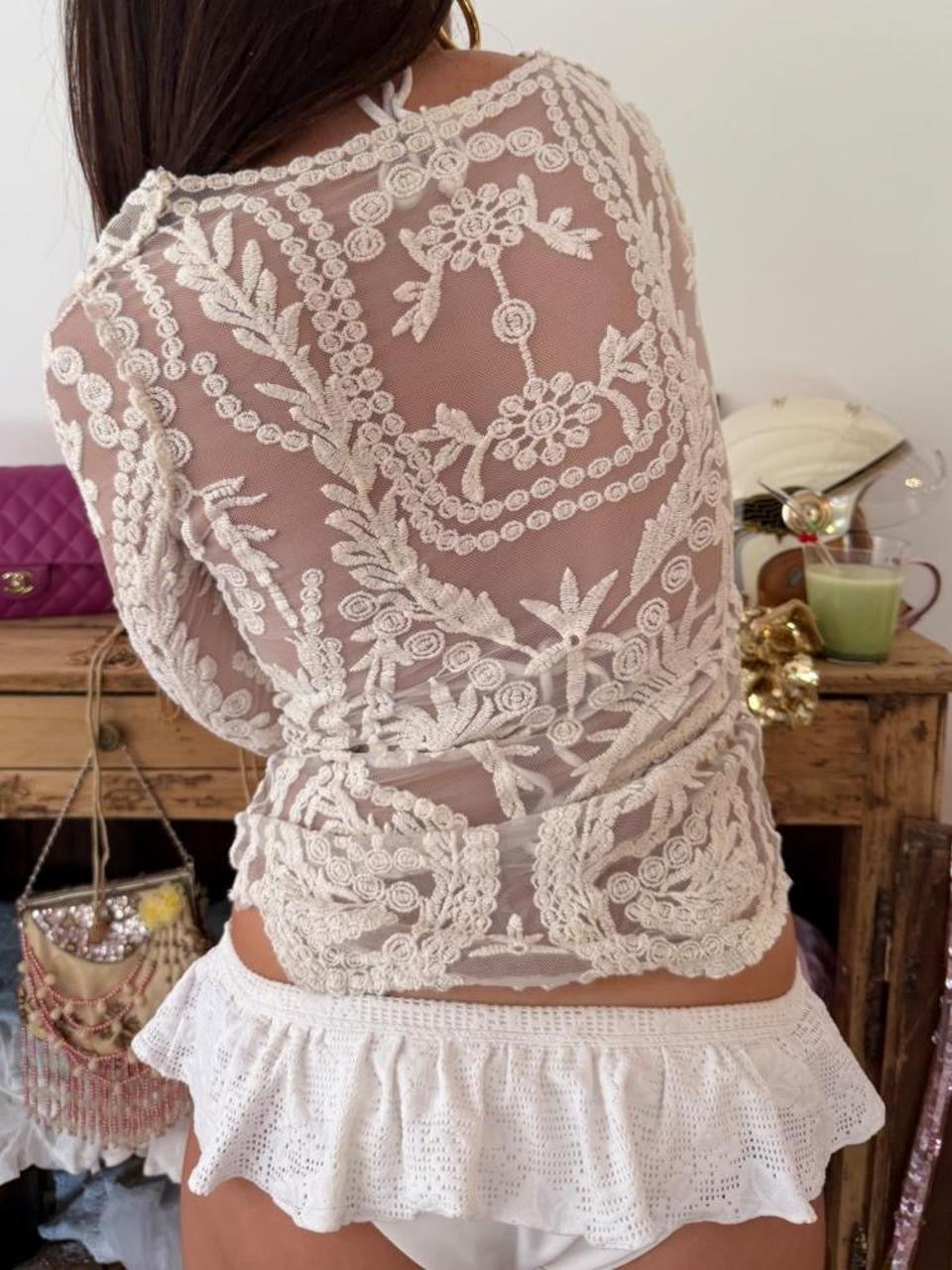 Vintage 00s boho lace white long sleeve top