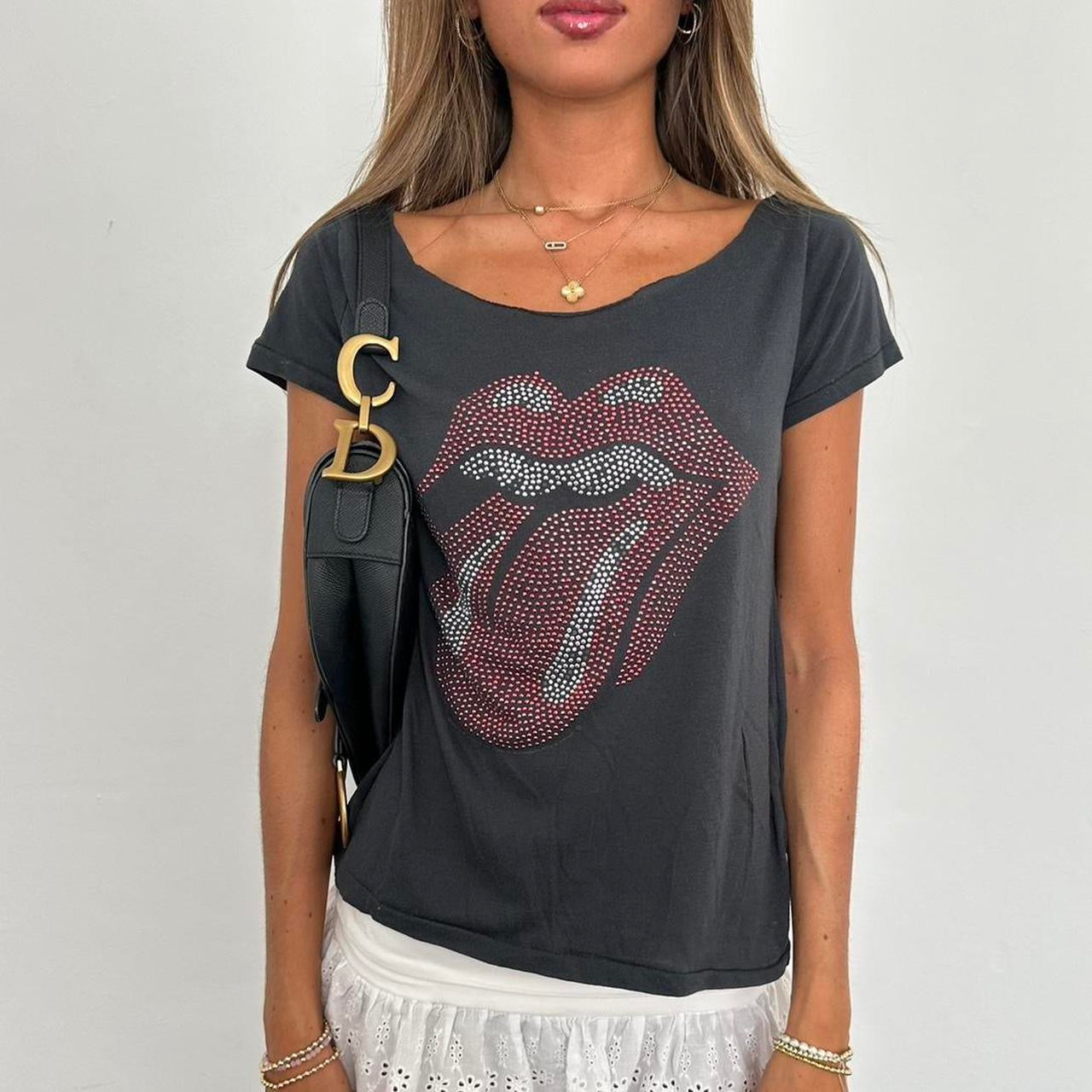 Vintage 2000’s Rolling Stones grey off the shoulder top