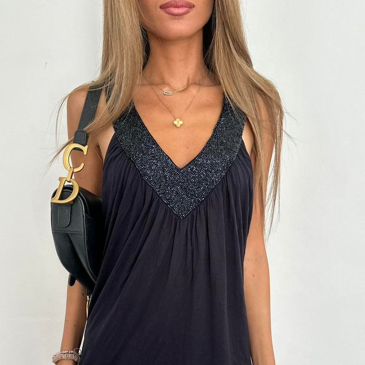Vintage 2000’s black sequin V neck top