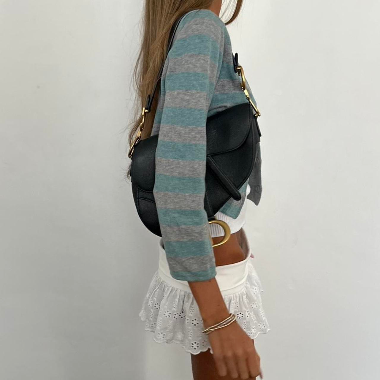 Vintage 2000s blue and grey striped cardigan top