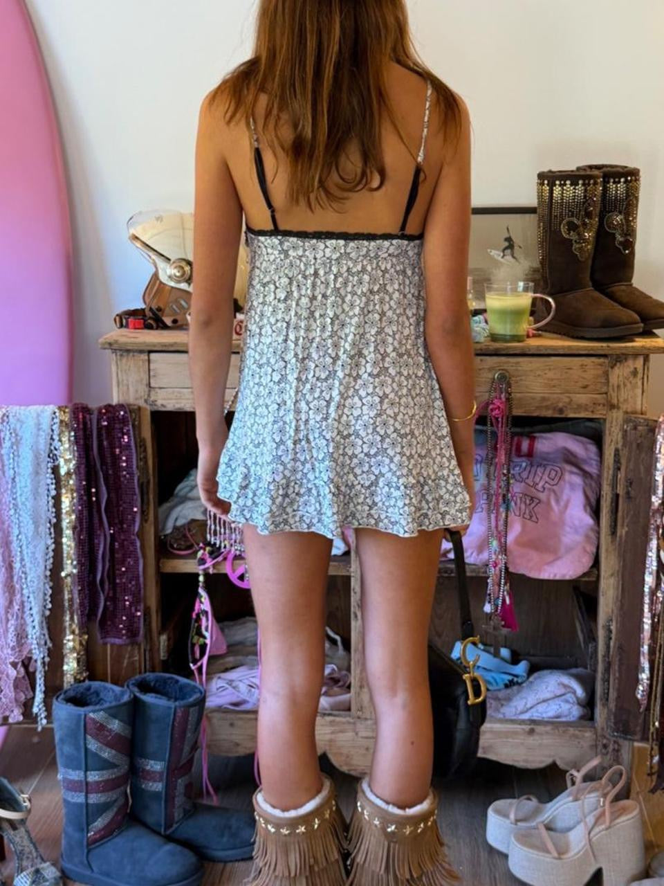 Vintage 00’s Victoria’s Secret black lace floral babydoll dress