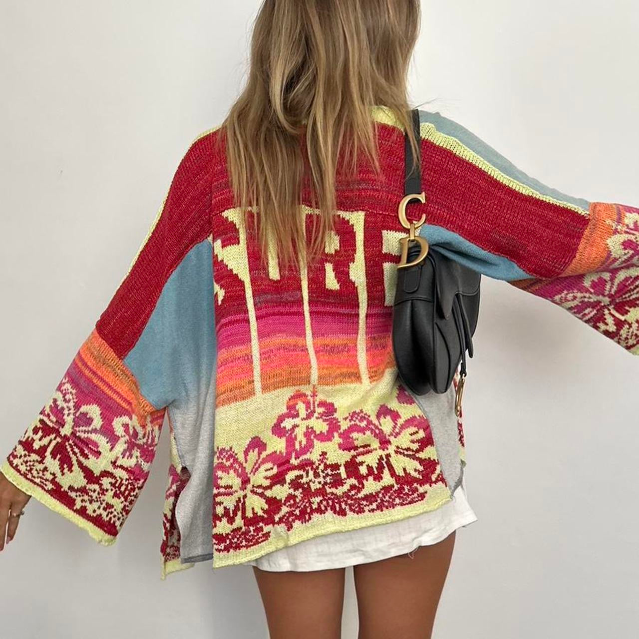 Vintage surf tropical knit cardigan sweater