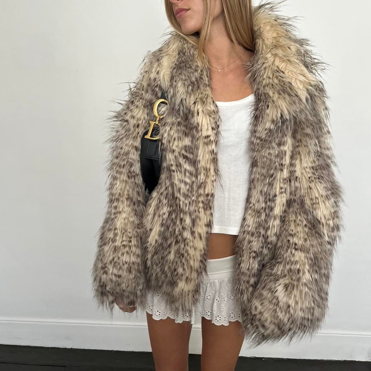 Vintage 2000’s grey & tan faux fur jacket