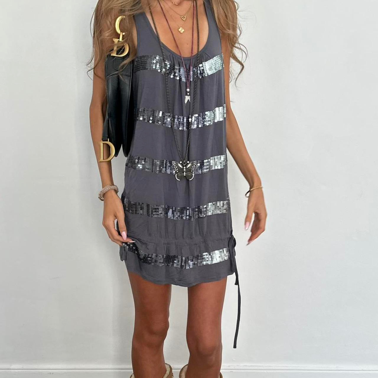 Vintage 90’s striped sequin grey mini dress