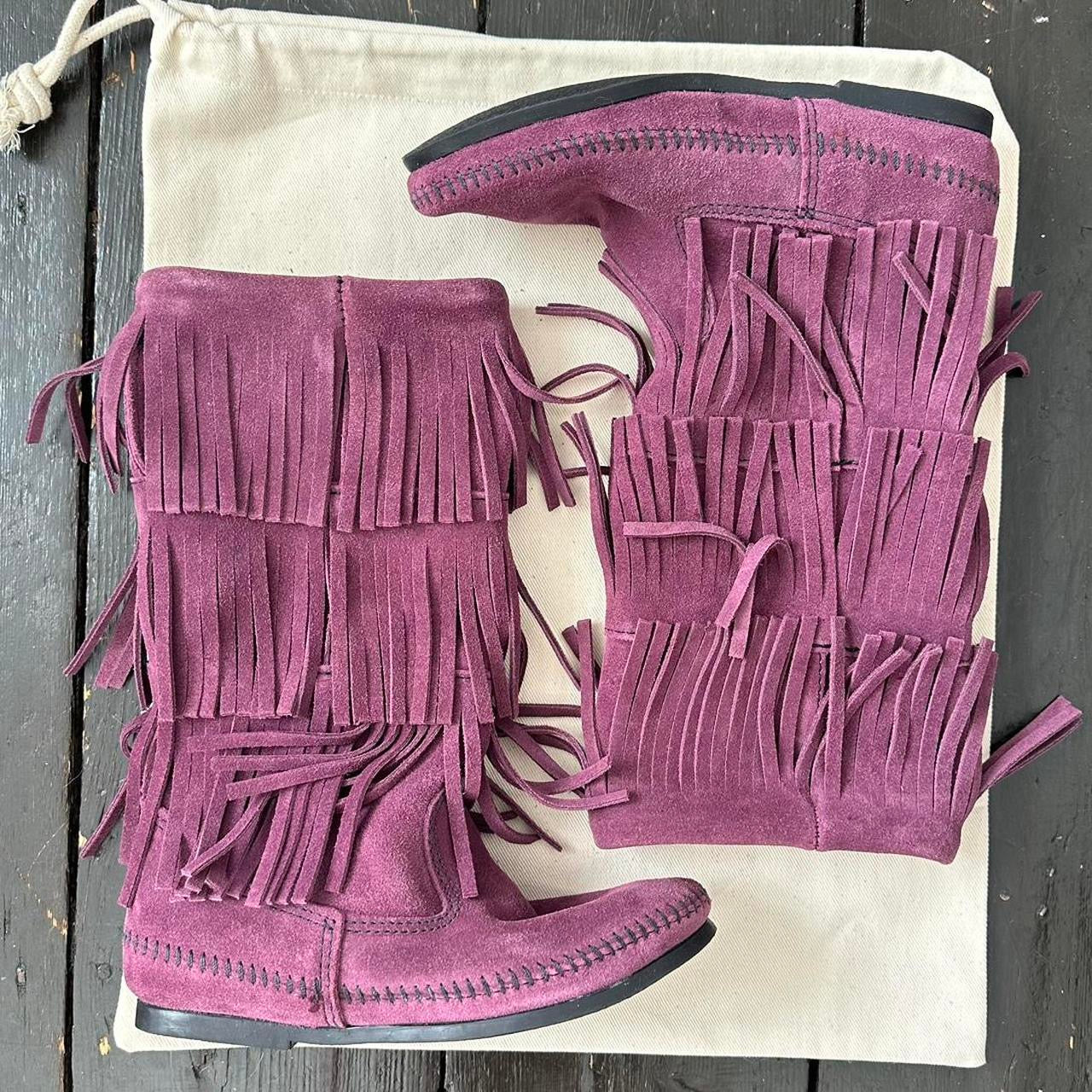 Vintage plum suede fringe leather boots